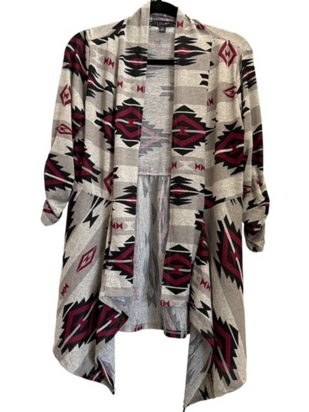 LDLA Aztec Print Open Cardigan Large Western Bohemian Light weight Southwestern
